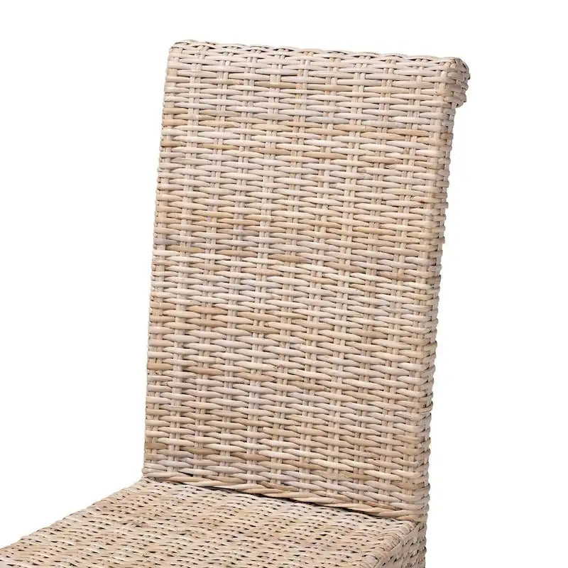 Bohemian Handwoven Kubu Rattan Dining Chair Tall Back Mango Wood Legs Grey