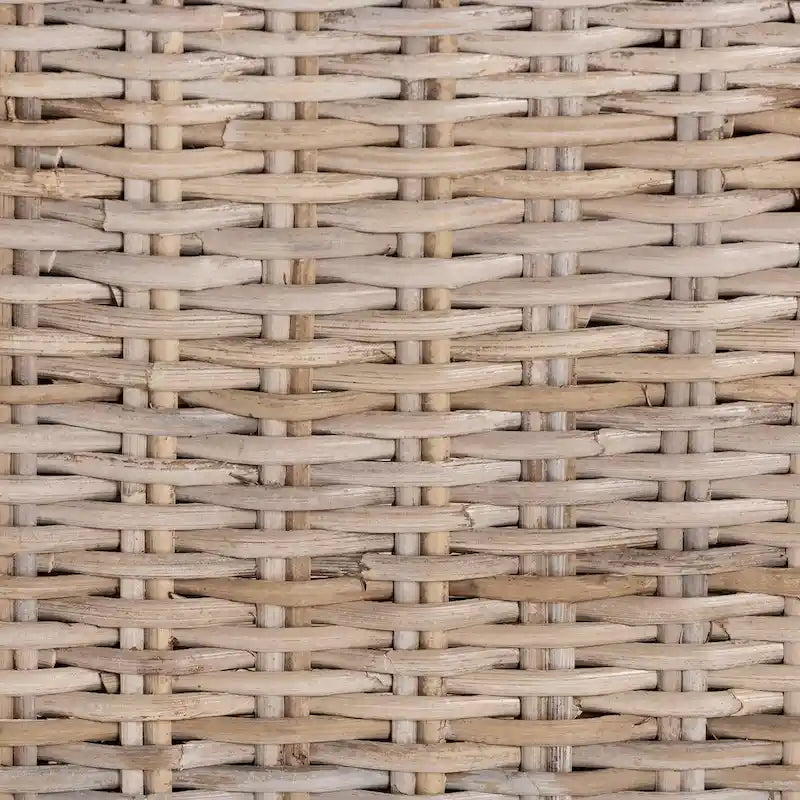 Bohemian Handwoven Kubu Rattan Dining Chair Tall Back Mango Wood Legs Grey