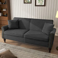 73-Inch Linen Loveseat Sofa Nailhead Trim Rolled Arms Wood Legs Light Blue