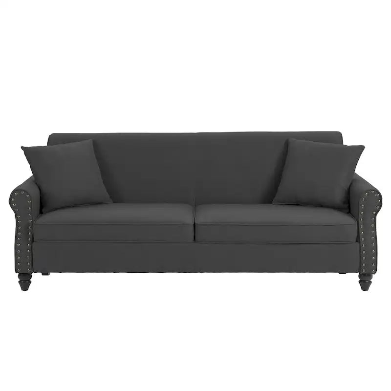 73-Inch Linen Loveseat Sofa Nailhead Trim Rolled Arms Wood Legs Light Blue