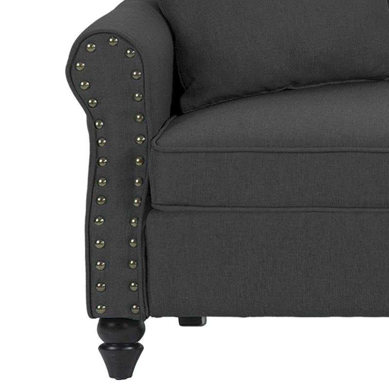 73-Inch Linen Loveseat Sofa Nailhead Trim Rolled Arms Wood Legs Light Blue
