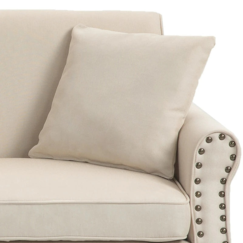 73-Inch Linen Loveseat Sofa Nailhead Trim Rolled Arms Wood Legs Light Blue