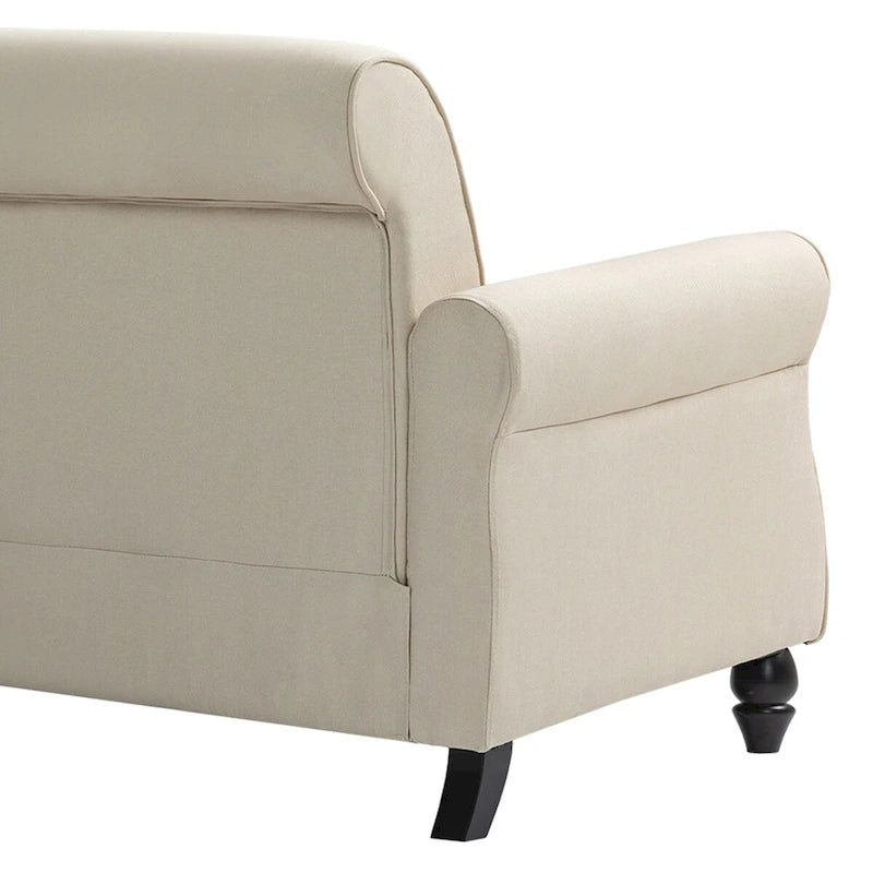 73-Inch Linen Loveseat Sofa Nailhead Trim Rolled Arms Wood Legs Light Blue