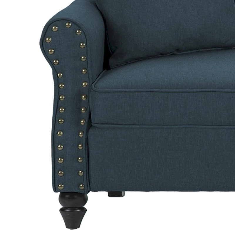 73-Inch Linen Loveseat Sofa Nailhead Trim Rolled Arms Wood Legs Light Blue