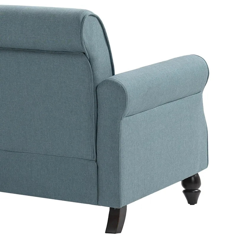 73-Inch Linen Loveseat Sofa Nailhead Trim Rolled Arms Wood Legs Light Blue