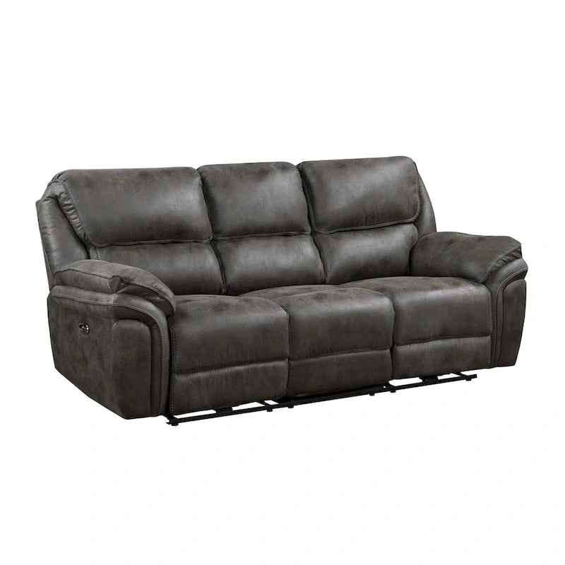 90 Inch Power Double Recliner Sofa Gray Microfiber USB Charging Cupholders