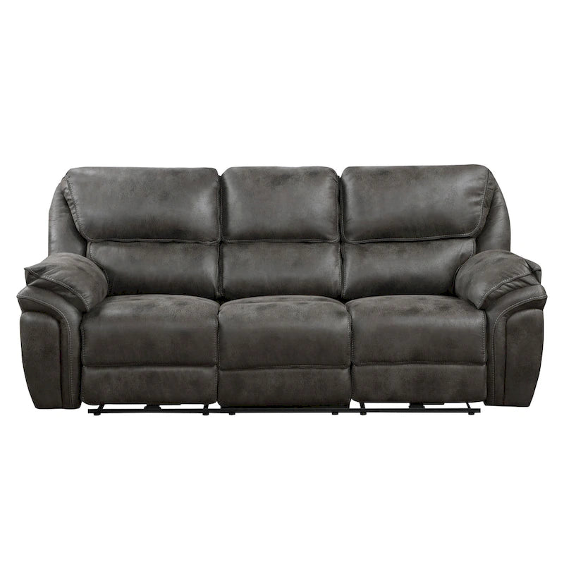 90 Inch Power Double Recliner Sofa Gray Microfiber USB Charging Cupholders