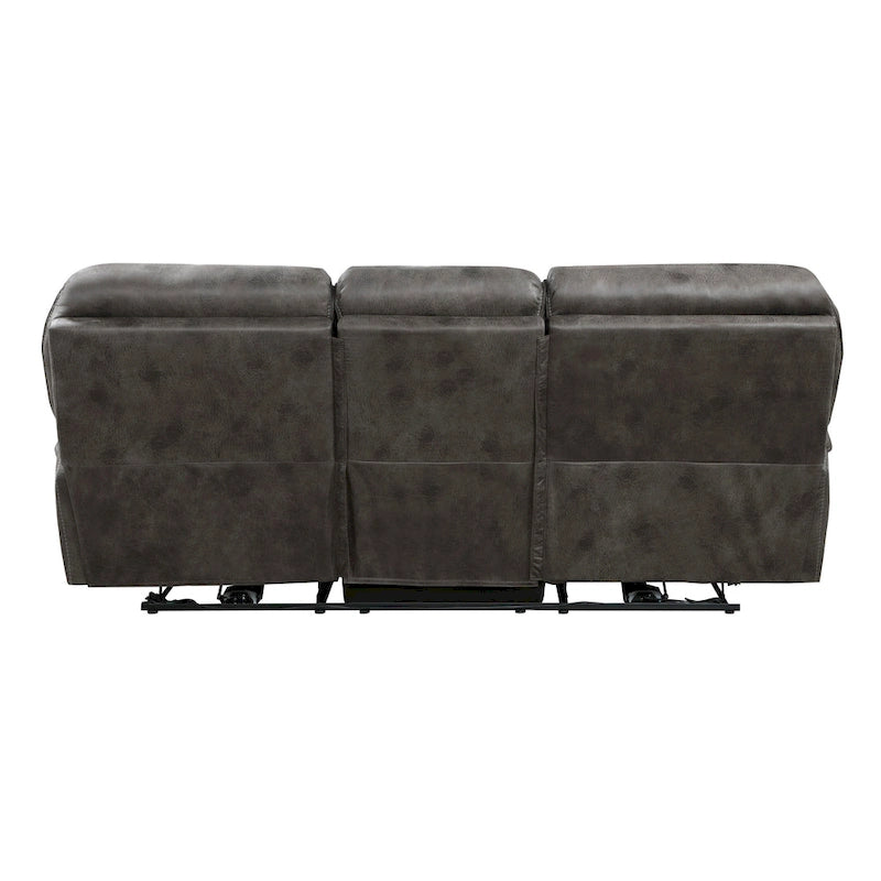 90 Inch Power Double Recliner Sofa Gray Microfiber USB Charging Cupholders