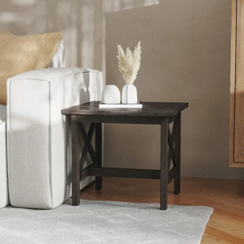 Solid Wood Farmhouse X-Frame End Table Side Table Dark Gray Walnut