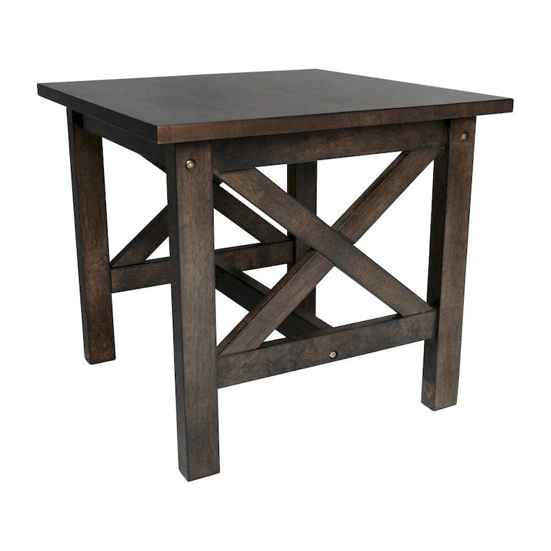 Solid Wood Farmhouse X-Frame End Table Side Table Dark Gray Walnut