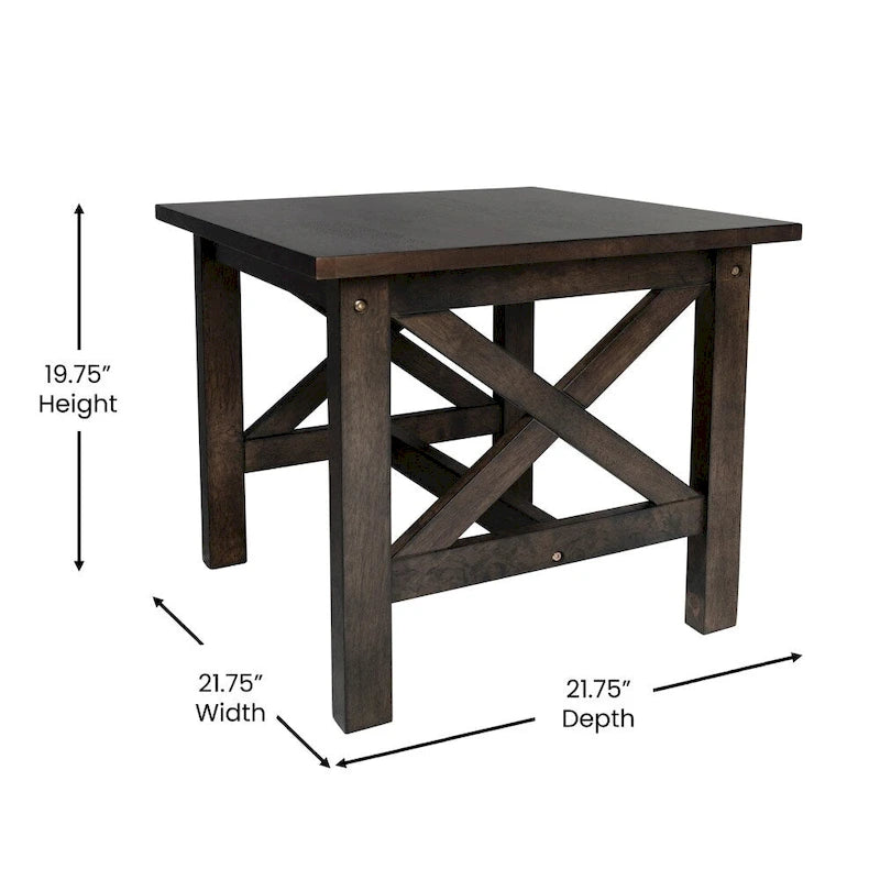 Solid Wood Farmhouse X-Frame End Table Side Table Dark Gray Walnut