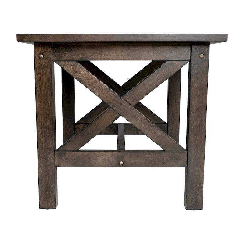 Solid Wood Farmhouse X-Frame End Table Side Table Dark Gray Walnut