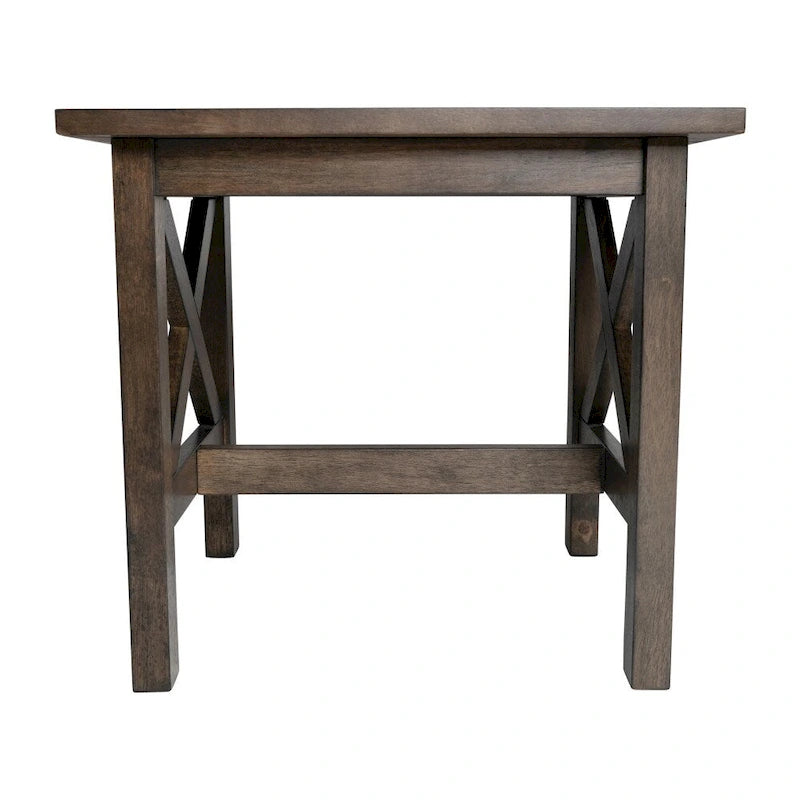 Solid Wood Farmhouse X-Frame End Table Side Table Dark Gray Walnut