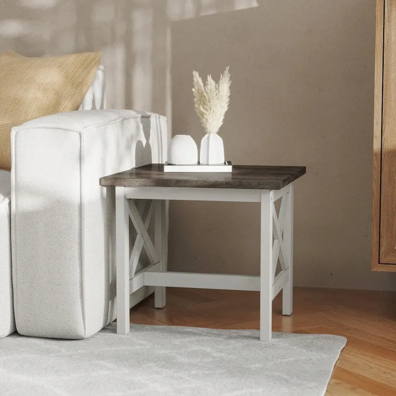 Solid Wood Farmhouse X-Frame End Table Side Table Dark Gray Walnut