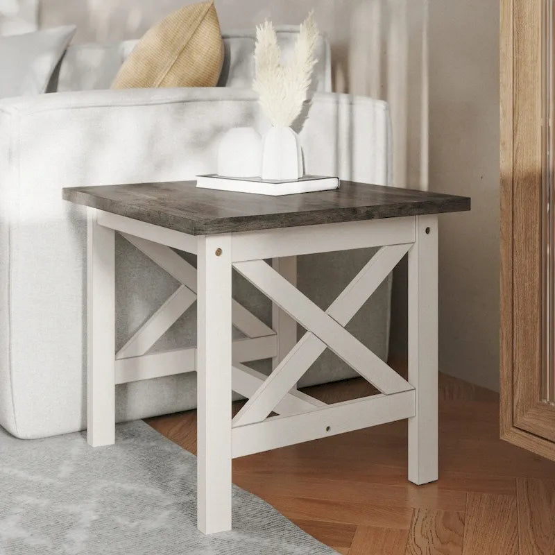 Solid Wood Farmhouse X-Frame End Table Side Table Dark Gray Walnut