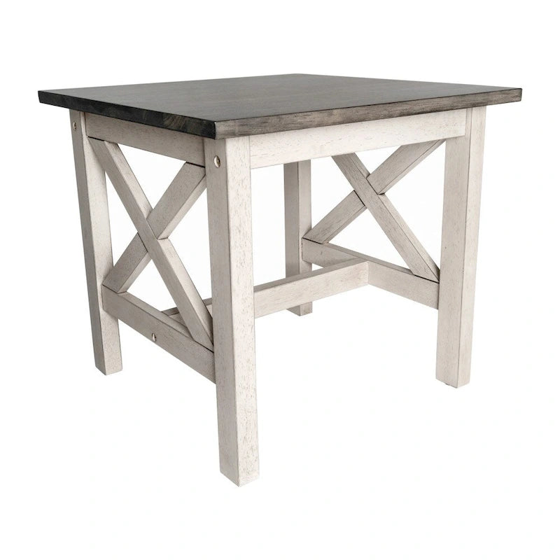 Solid Wood Farmhouse X-Frame End Table Side Table Dark Gray Walnut