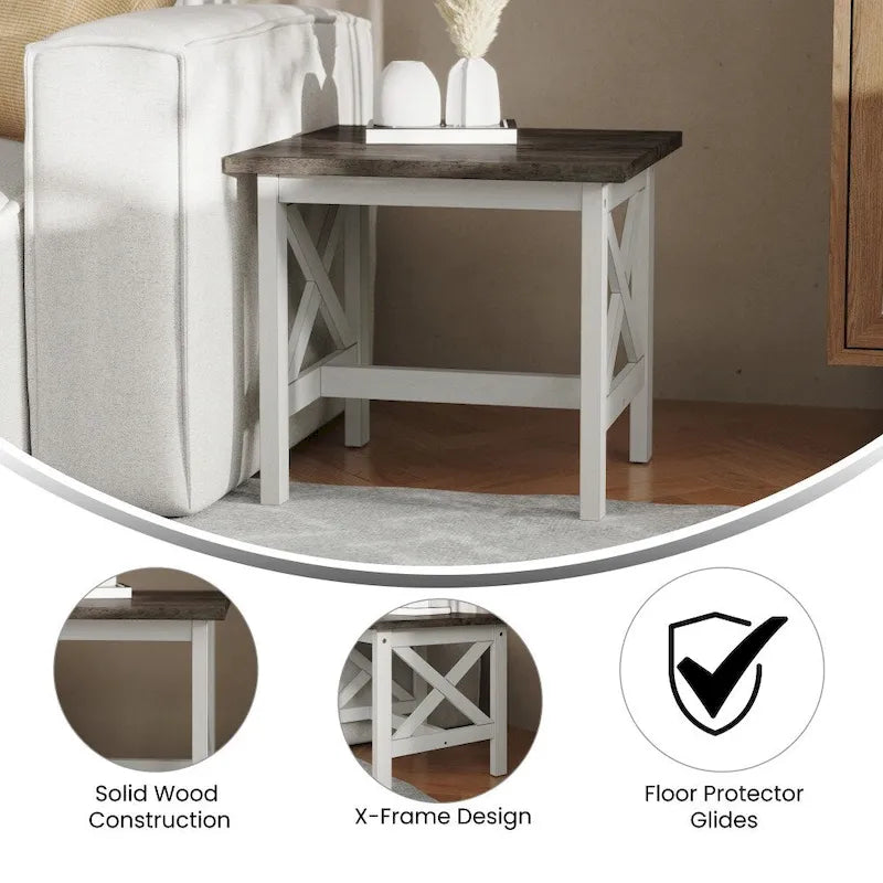 Solid Wood Farmhouse X-Frame End Table Side Table Dark Gray Walnut