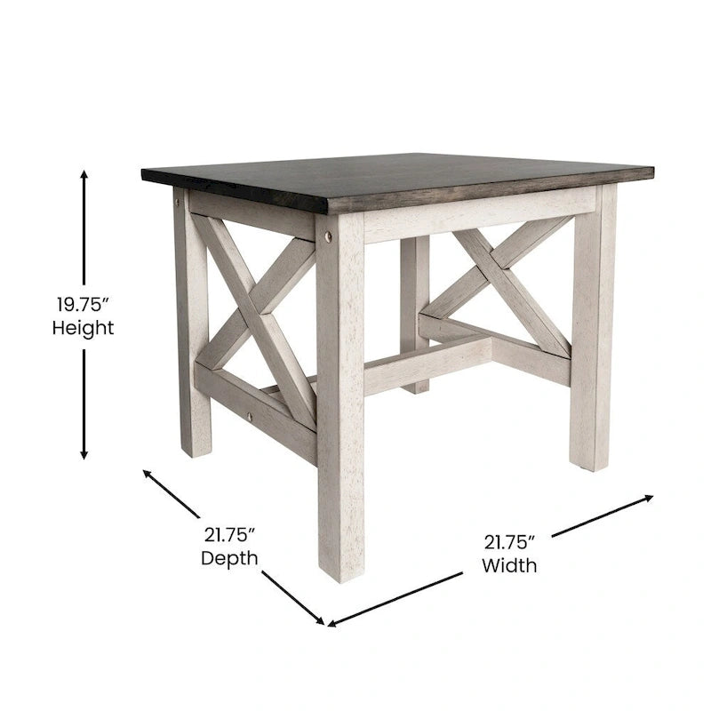 Solid Wood Farmhouse X-Frame End Table Side Table Dark Gray Walnut