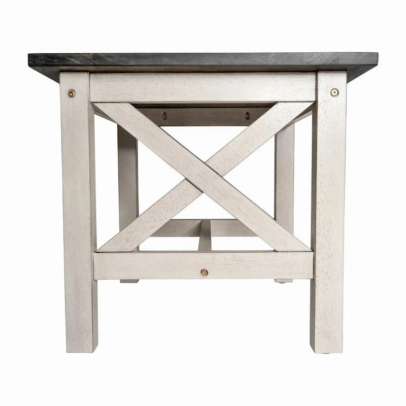 Solid Wood Farmhouse X-Frame End Table Side Table Dark Gray Walnut