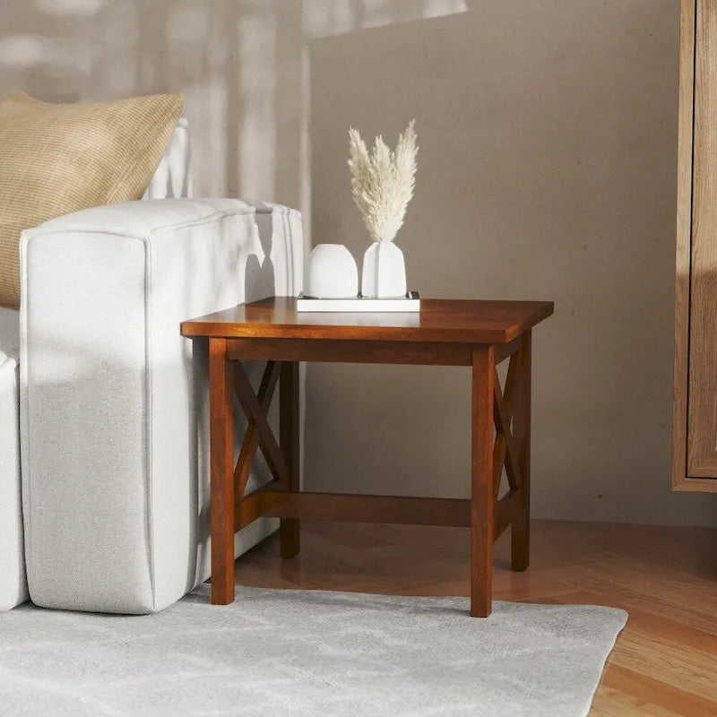 Solid Wood Farmhouse X-Frame End Table Side Table Dark Gray Walnut