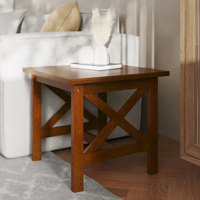 Solid Wood Farmhouse X-Frame End Table Side Table Dark Gray Walnut