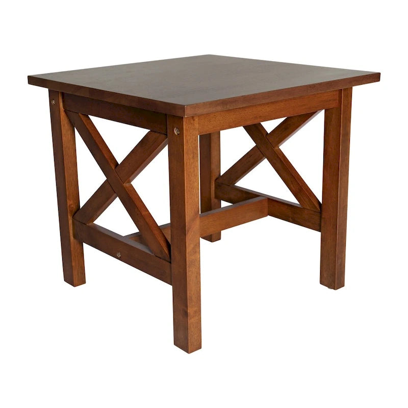 Solid Wood Farmhouse X-Frame End Table Side Table Dark Gray Walnut
