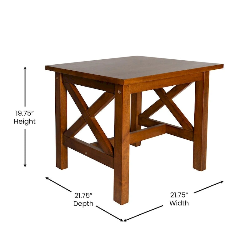 Solid Wood Farmhouse X-Frame End Table Side Table Dark Gray Walnut