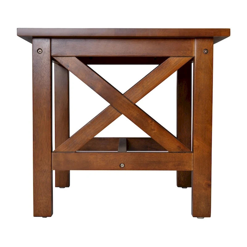 Solid Wood Farmhouse X-Frame End Table Side Table Dark Gray Walnut