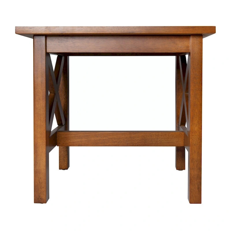 Solid Wood Farmhouse X-Frame End Table Side Table Dark Gray Walnut