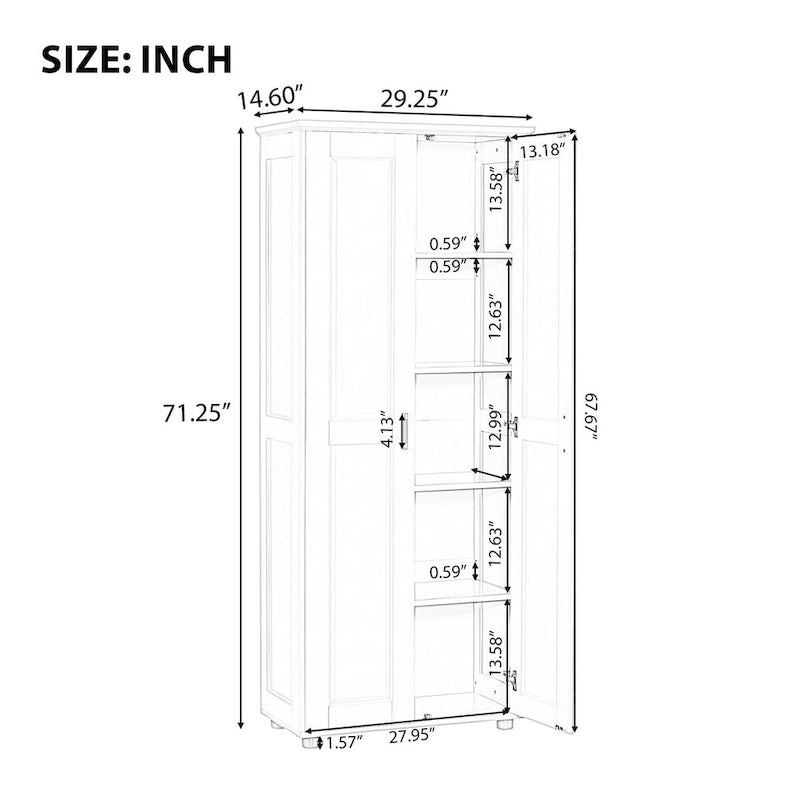 White Tall Double Door Storage Cabinet 5-Shelf MDF Waterproof Bathroom Office