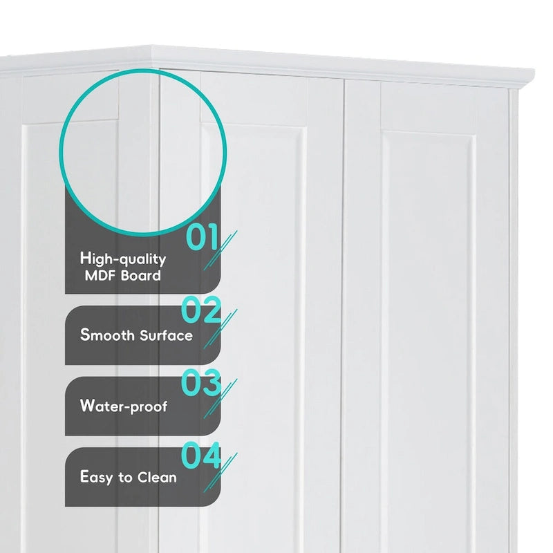 White Tall Double Door Storage Cabinet 5-Shelf MDF Waterproof Bathroom Office
