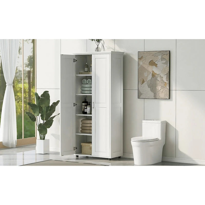 White Tall Double Door Storage Cabinet 5-Shelf MDF Waterproof Bathroom Office