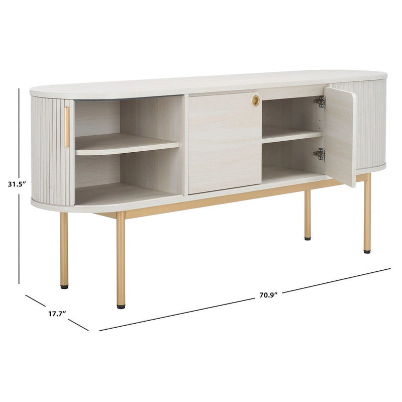4-Door Tambour Sliding Sideboard Media Stand Curved Edges Metal Base