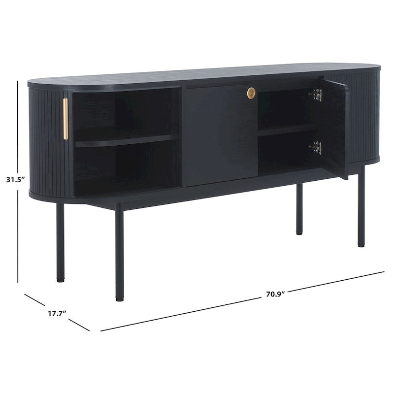 4-Door Tambour Sliding Sideboard Media Stand Curved Edges Metal Base