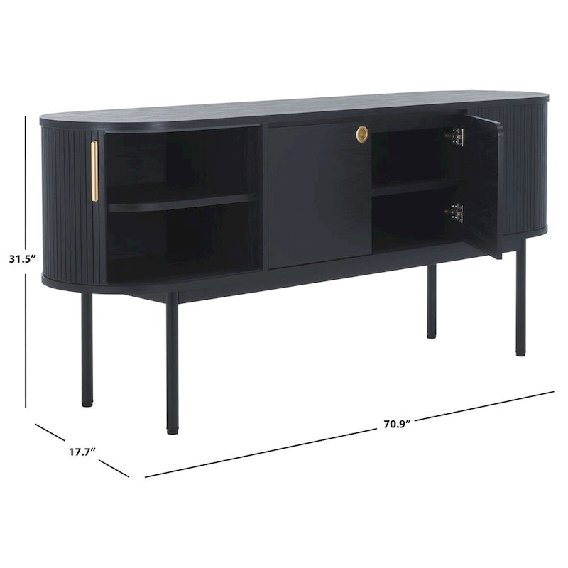 4-Door Tambour Sliding Sideboard Media Stand Curved Edges Metal Base