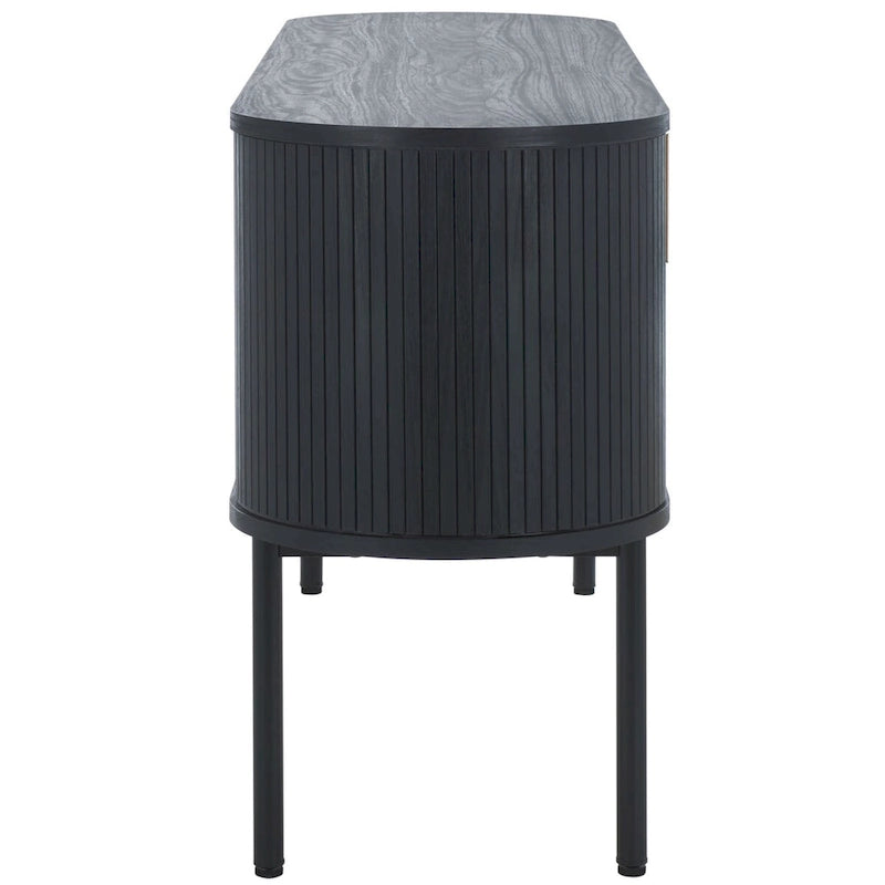 4-Door Tambour Sliding Sideboard Media Stand Curved Edges Metal Base
