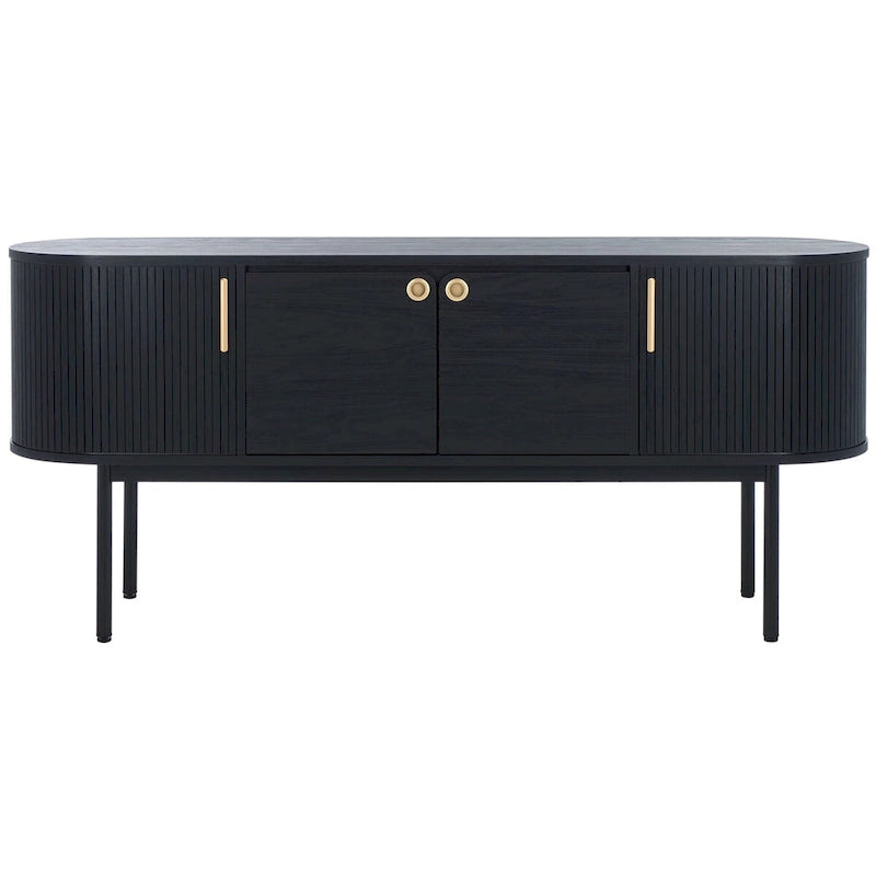 4-Door Tambour Sliding Sideboard Media Stand Curved Edges Metal Base