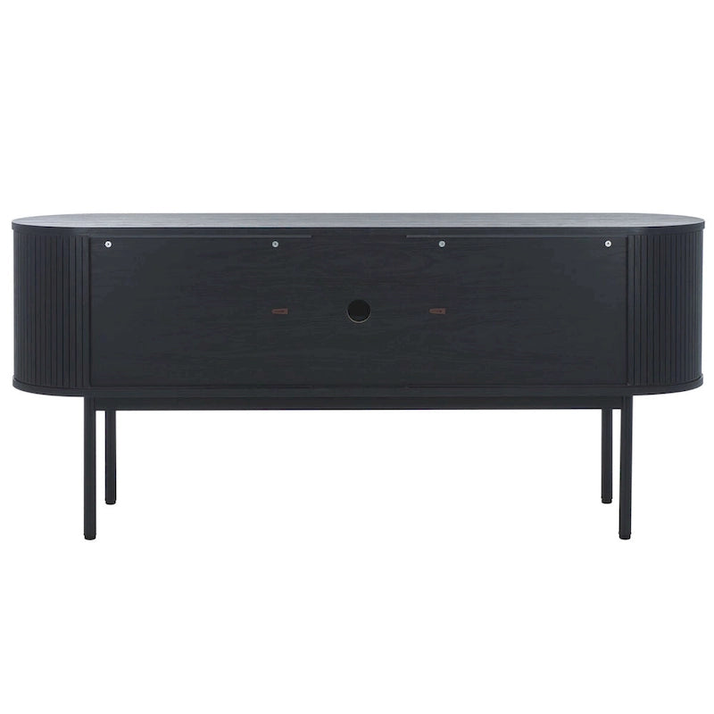 4-Door Tambour Sliding Sideboard Media Stand Curved Edges Metal Base