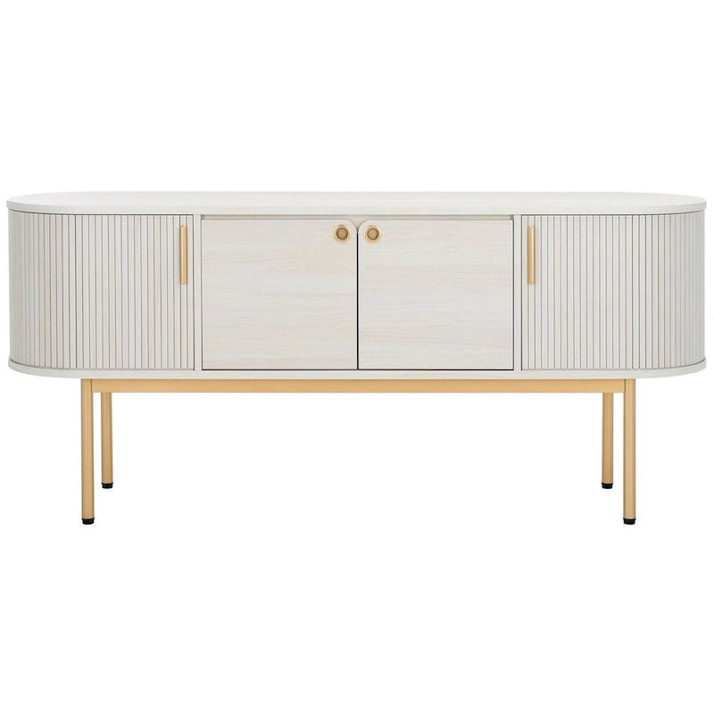4-Door Tambour Sliding Sideboard Media Stand Curved Edges Metal Base