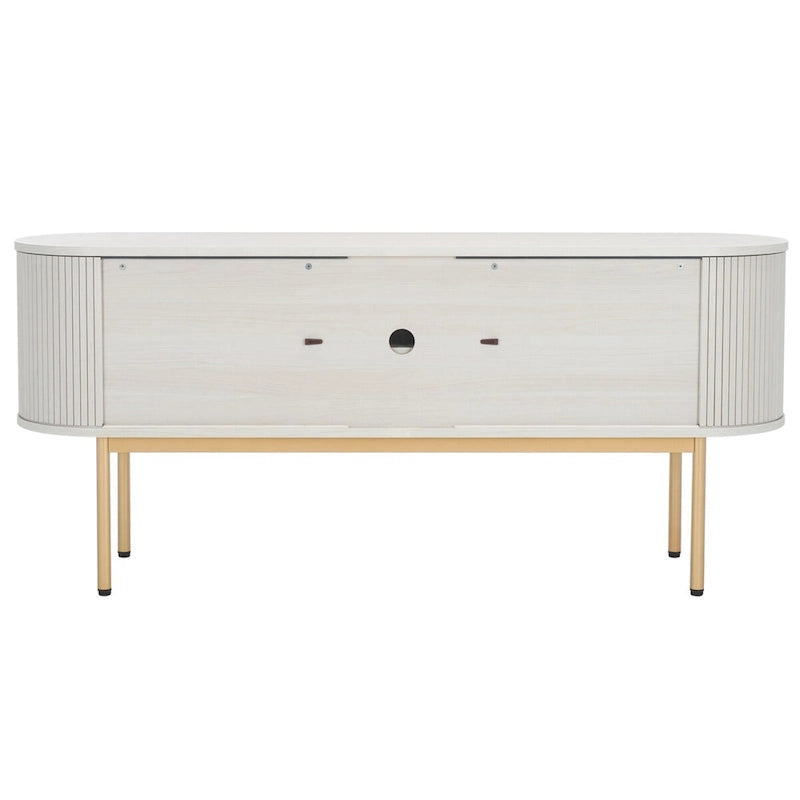 4-Door Tambour Sliding Sideboard Media Stand Curved Edges Metal Base