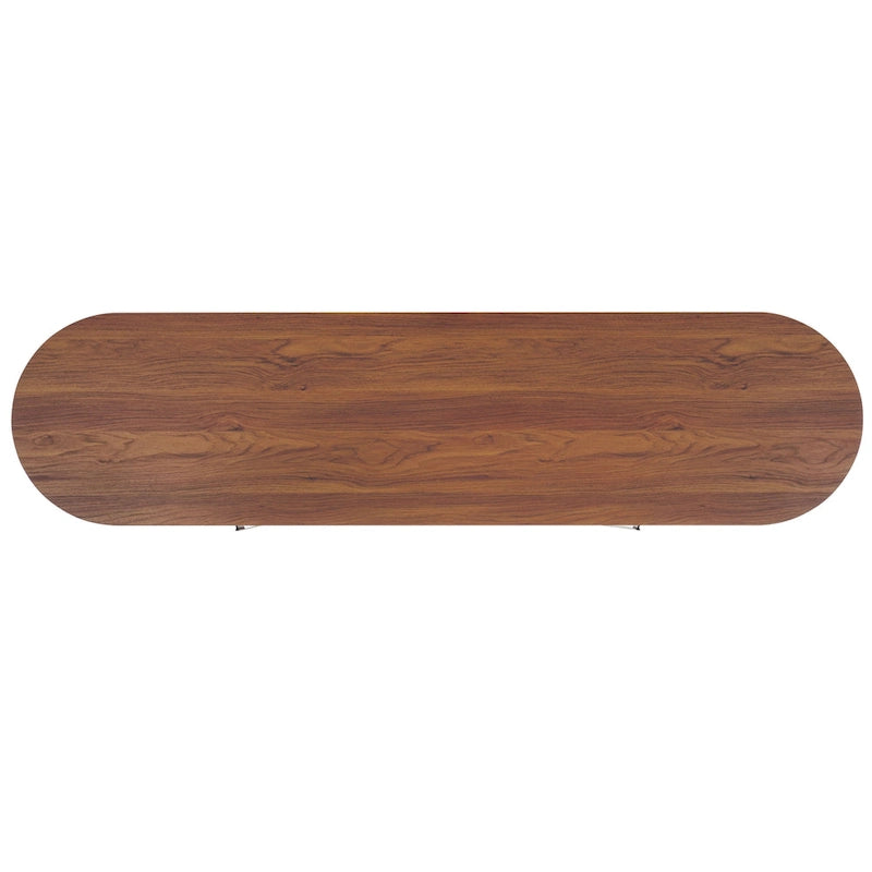 4-Door Tambour Sliding Sideboard Media Stand Curved Edges Metal Base