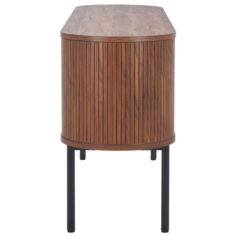 4-Door Tambour Sliding Sideboard Media Stand Curved Edges Metal Base