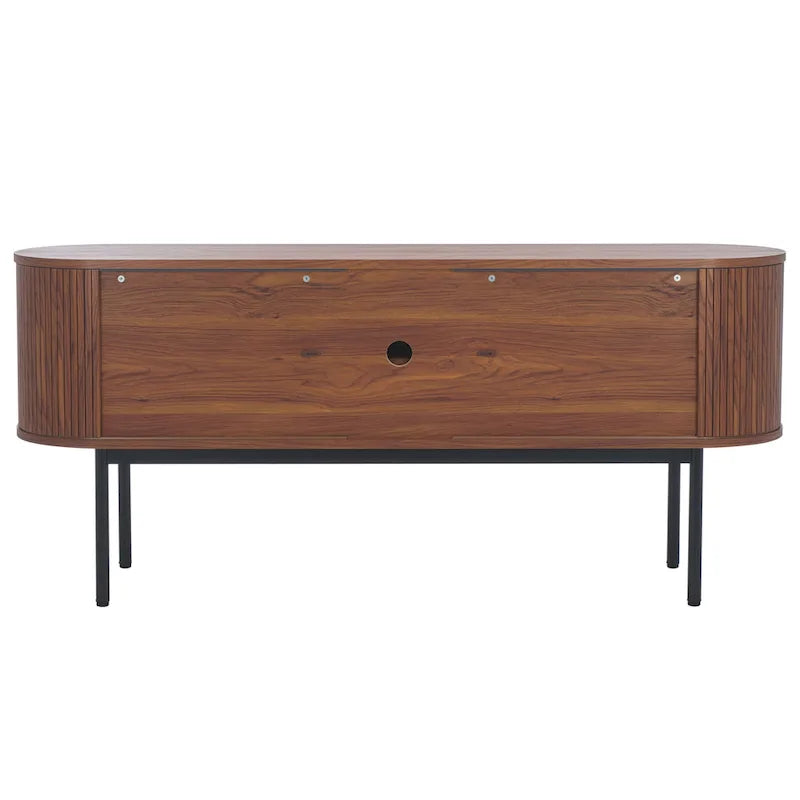 4-Door Tambour Sliding Sideboard Media Stand Curved Edges Metal Base