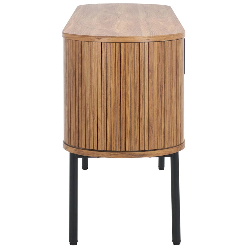 4-Door Tambour Sliding Sideboard Media Stand Curved Edges Metal Base
