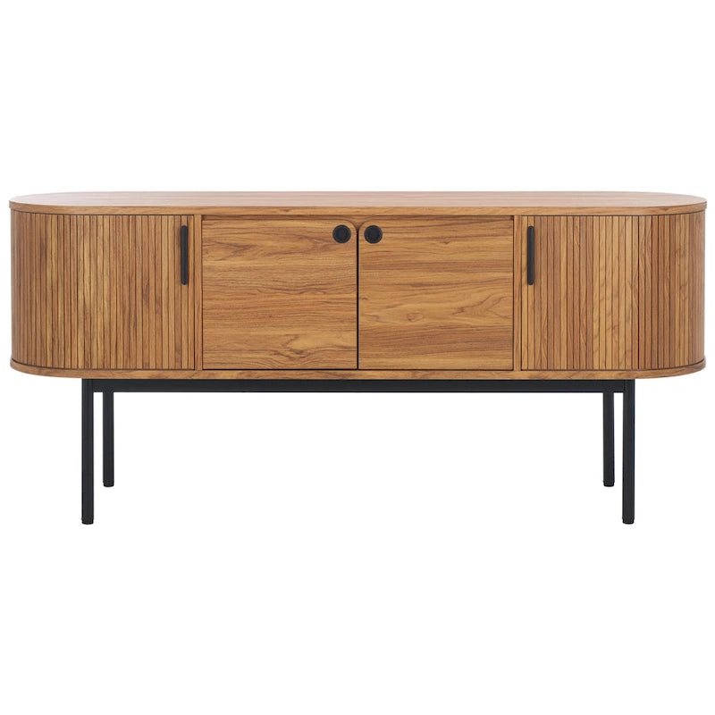 4-Door Tambour Sliding Sideboard Media Stand Curved Edges Metal Base