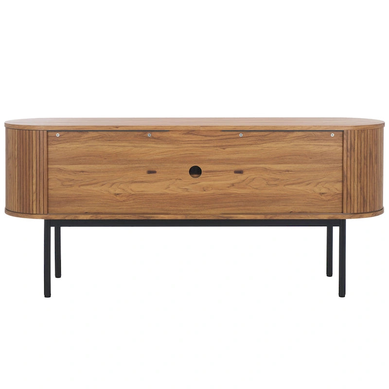 4-Door Tambour Sliding Sideboard Media Stand Curved Edges Metal Base